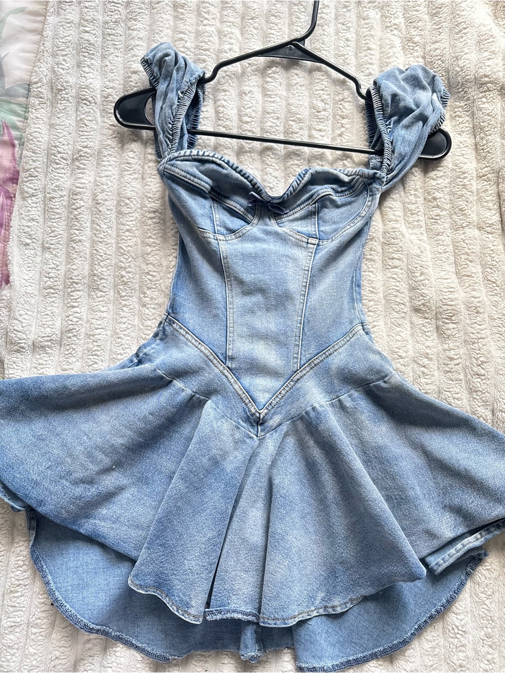 Fashion Nova Light Denim Blue Mini Dress with Ruffled Straps - Picture 4 of 4